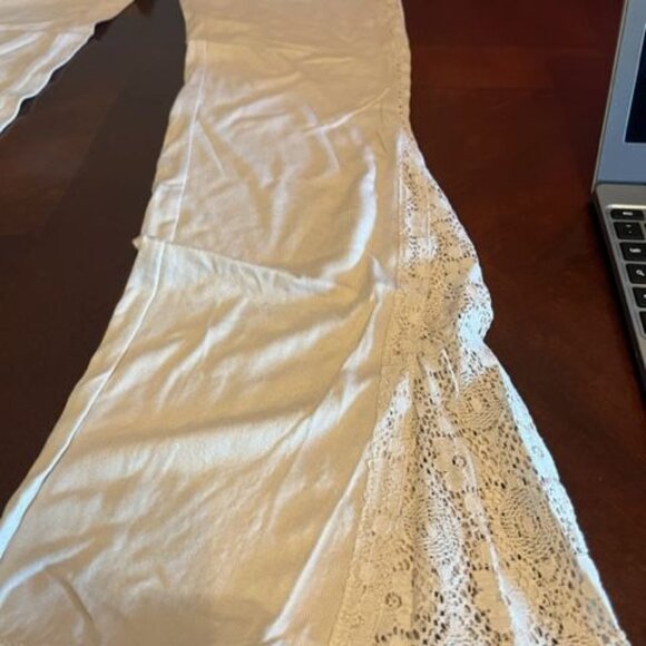 Amaryllis Womens Beige Lace Bell Bottom Pants Viscose, Polyester comfort - Picture 3 of 5